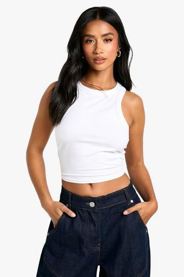 Petite Basic Crop Top Met Racer Hals white