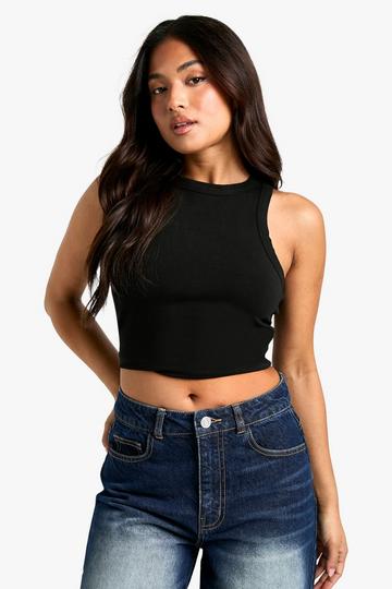 Petite Basic Crop Top Met Racer Hals black