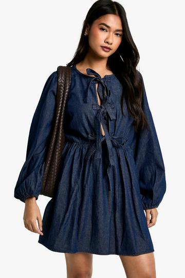 Tie Detail Denim Dress indigo