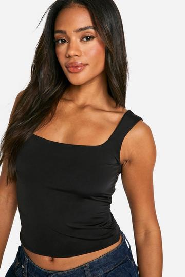 Strakke Crop Top Met Dubbele Lagen En Vierkante Hals true black