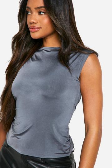 Double Layer Slinky Boat Neck Top charcoal