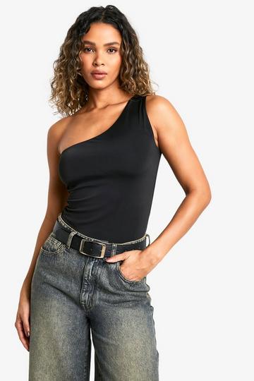 Strakke Bodysuit Met Dubbele Lagen En Eén Blote Schouder true black