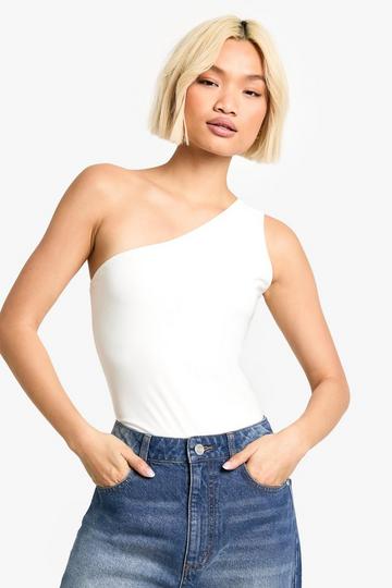 Double Layer Slinky One Shoulder Bodysuit white