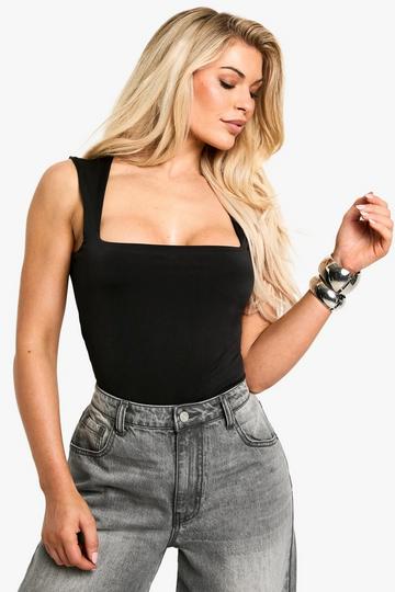 Strakke Bodysuit Met Dubbele Lagen En Vierkante Hals true black