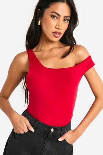 Strakke Off Shoulder Bodysuit Met Dubbele Lagen red