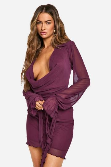 Mesh Cowl Shirt Dress plum