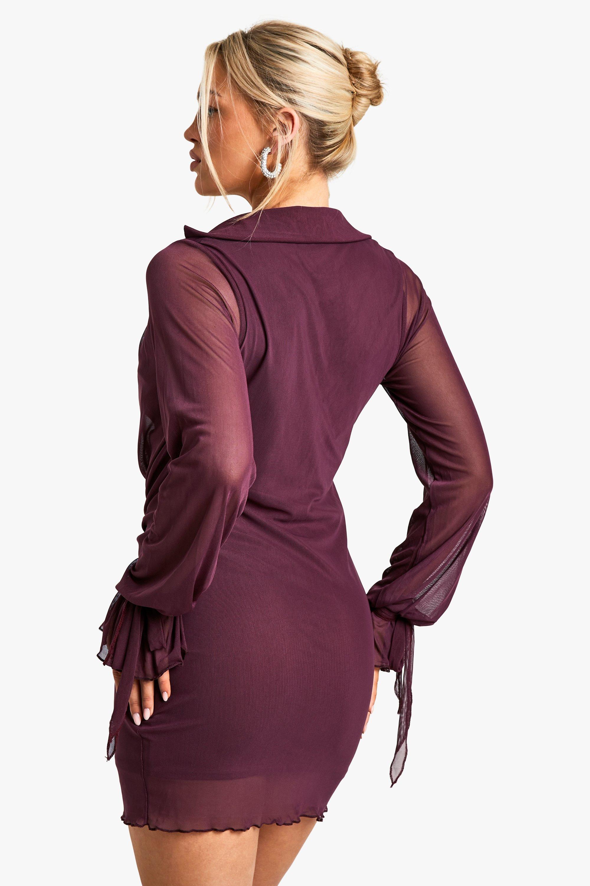 Boohoo Women s Mesh Cowl Shirt Dress Purple