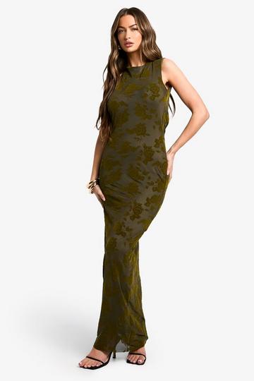 Devore Cowl Back Maxi Dress green