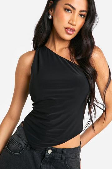 Double Layer Slinky One Shoulder Asym Hem Top black