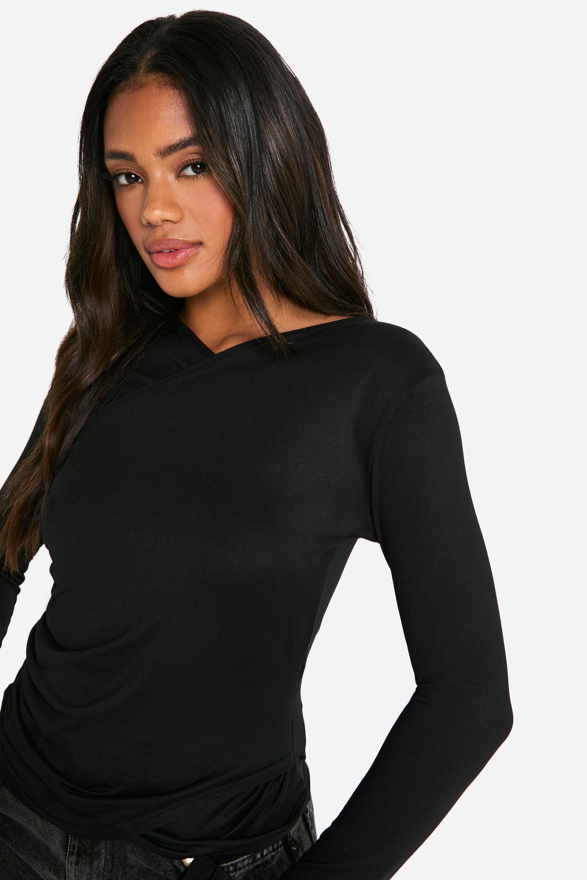 Slinky Ruched Wrap Front Top boohoo UK