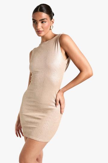 Metallic Foil Cowl Mini Dress champagne