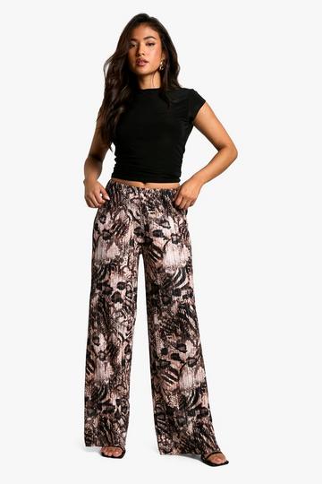 Petite Plisse Dierenprint Wide Leg Broek animal