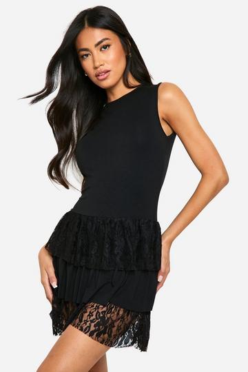 Ruffle Lace Mix Mini Dress black