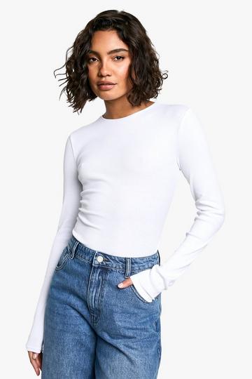 White Tall Basic Crew Neck Long Sleeve Bodysuit