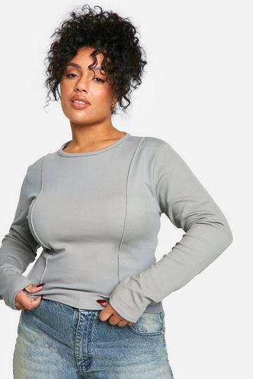 Plus Seam Detail Long Sleeve Top charcoal