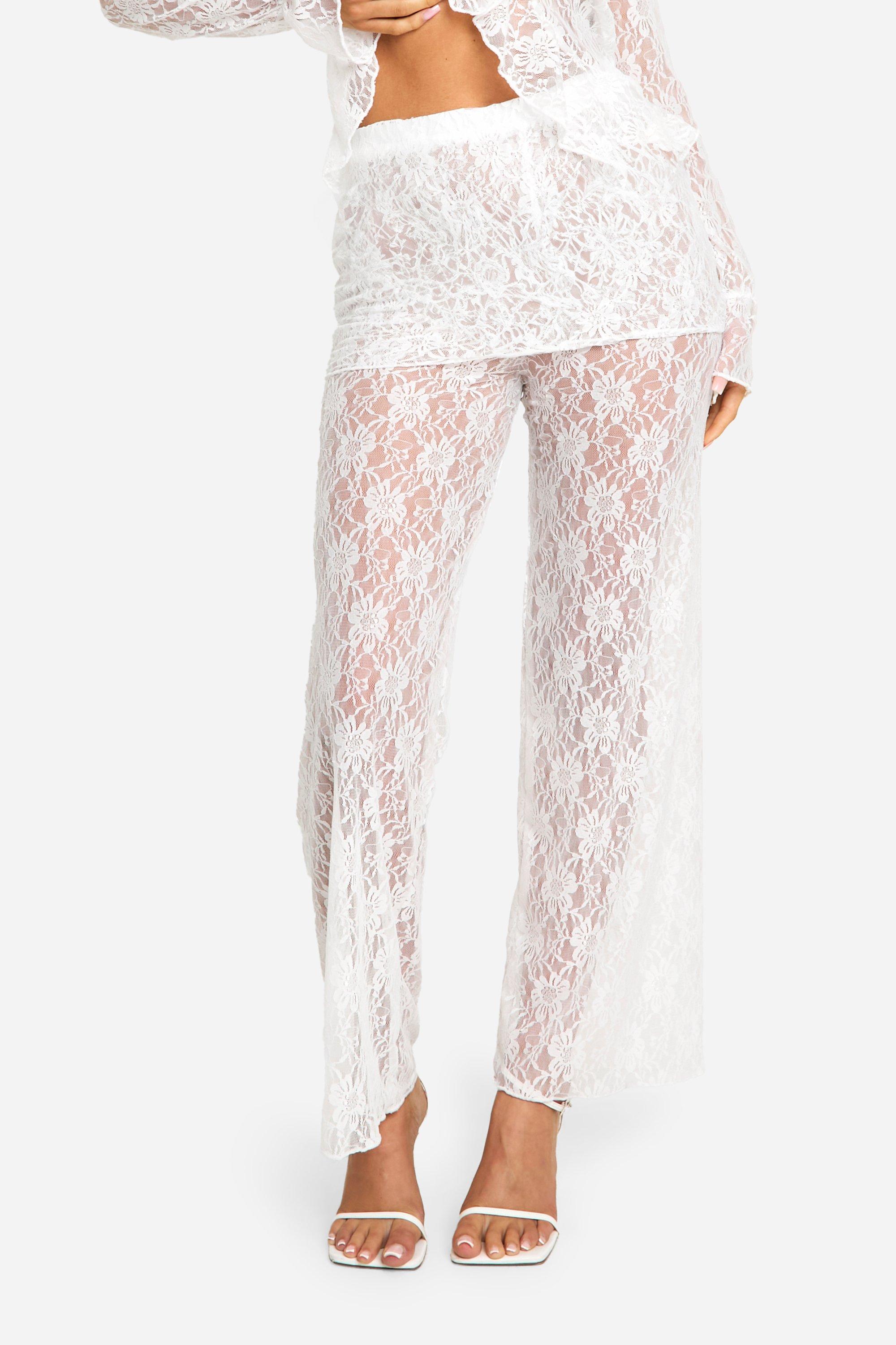 Lace Fold Over Wide Leg Trouser | boohoo USA Lace Fold Over Wide Leg Trouser | boohoo USA
