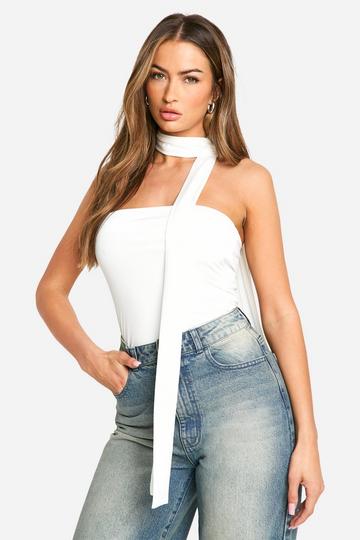 Bandeau Top with Neck Tie ivory