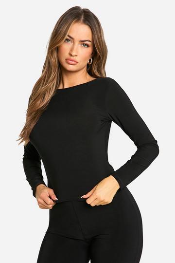 Slinky Boat Neck Long Sleeve Top black