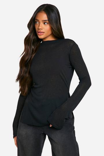 Sheer Funnel Neck Longline Top black