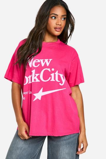 New York City Graphic Printed Oversized T-shirt hot pink