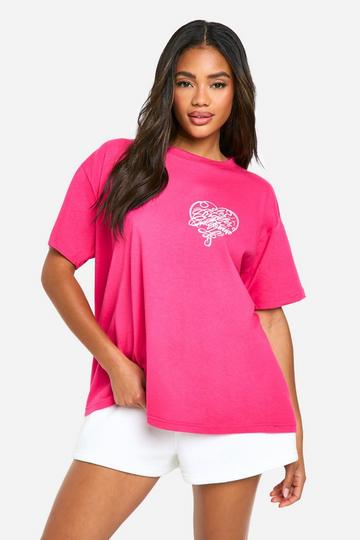 Los Angeles City Graphic Printed Oversized T-shirt hot pink