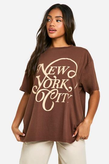 NYC Printed Graphic Oversized T-shirt chocolate