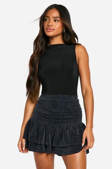 Black glitter frill mini skirt