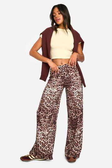 Multi Leopard Jersey Knit Wide Leg Pants