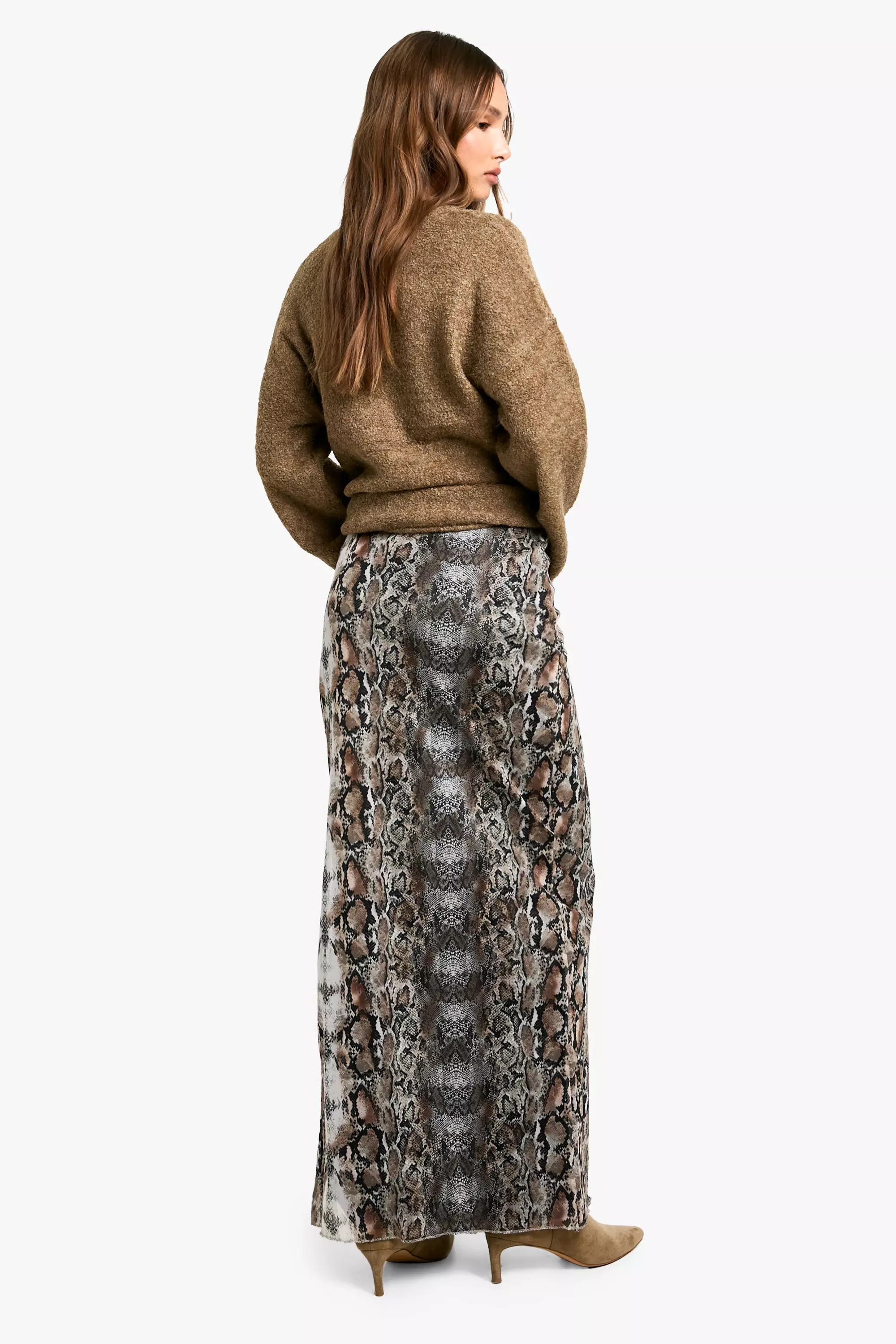 snake print mesh maxi skirt alternative image