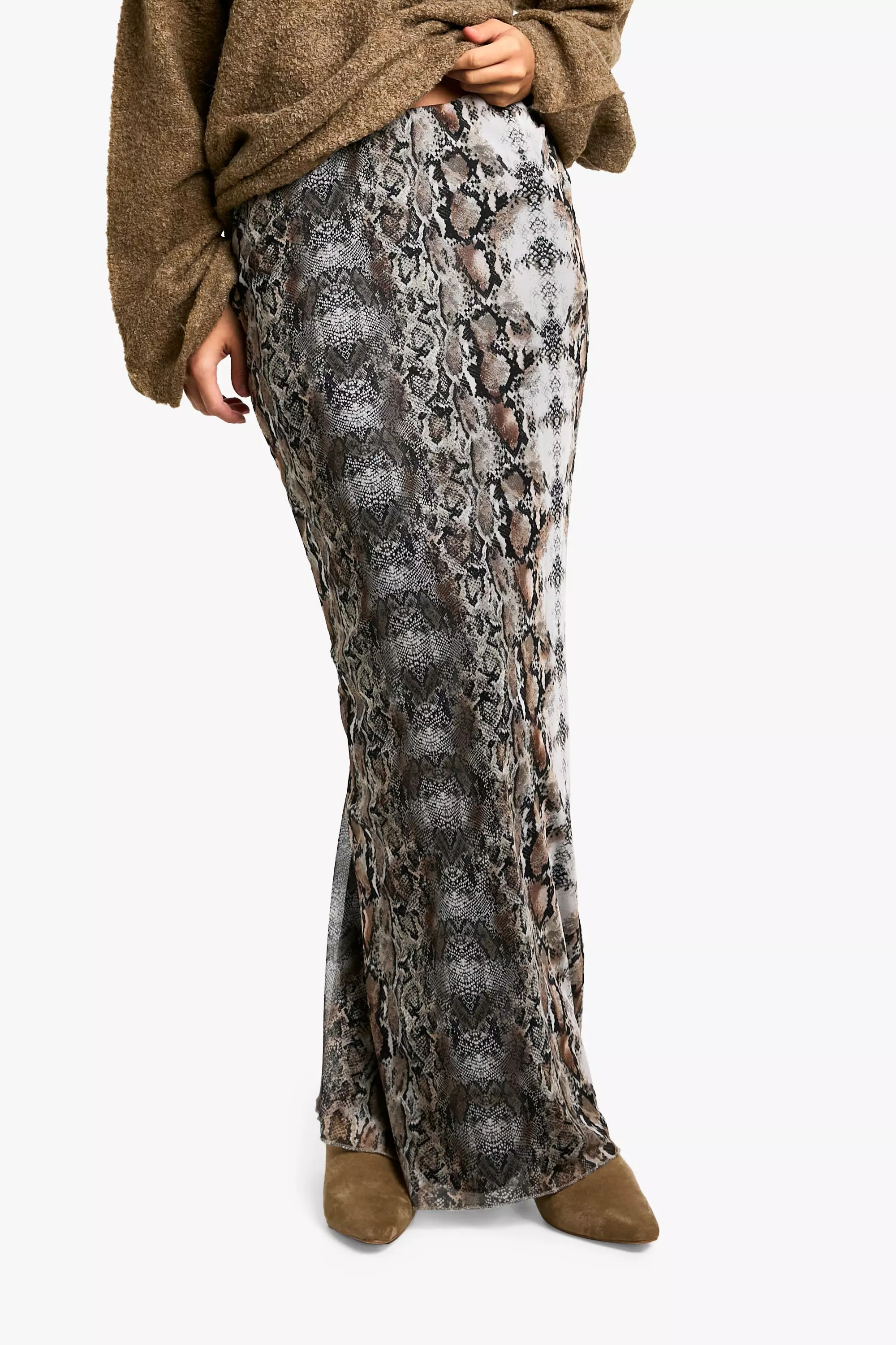 snake print mesh maxi skirt alternative image