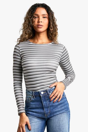 Stripe rib slash neck top green