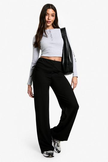 Geribbelde Geplooide Wide Leg Broek black