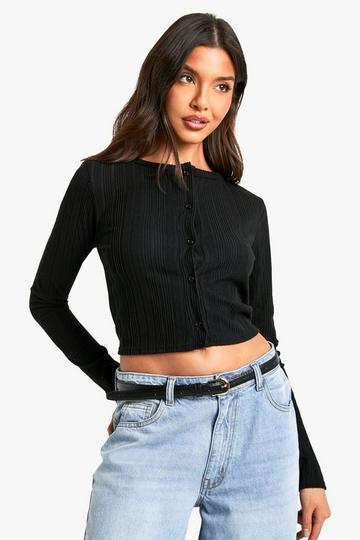 Brushed Rib Button Through Cardigan black