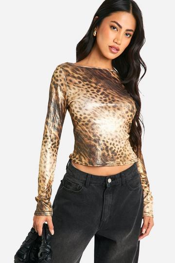 glitter leopard slash neck top leopard