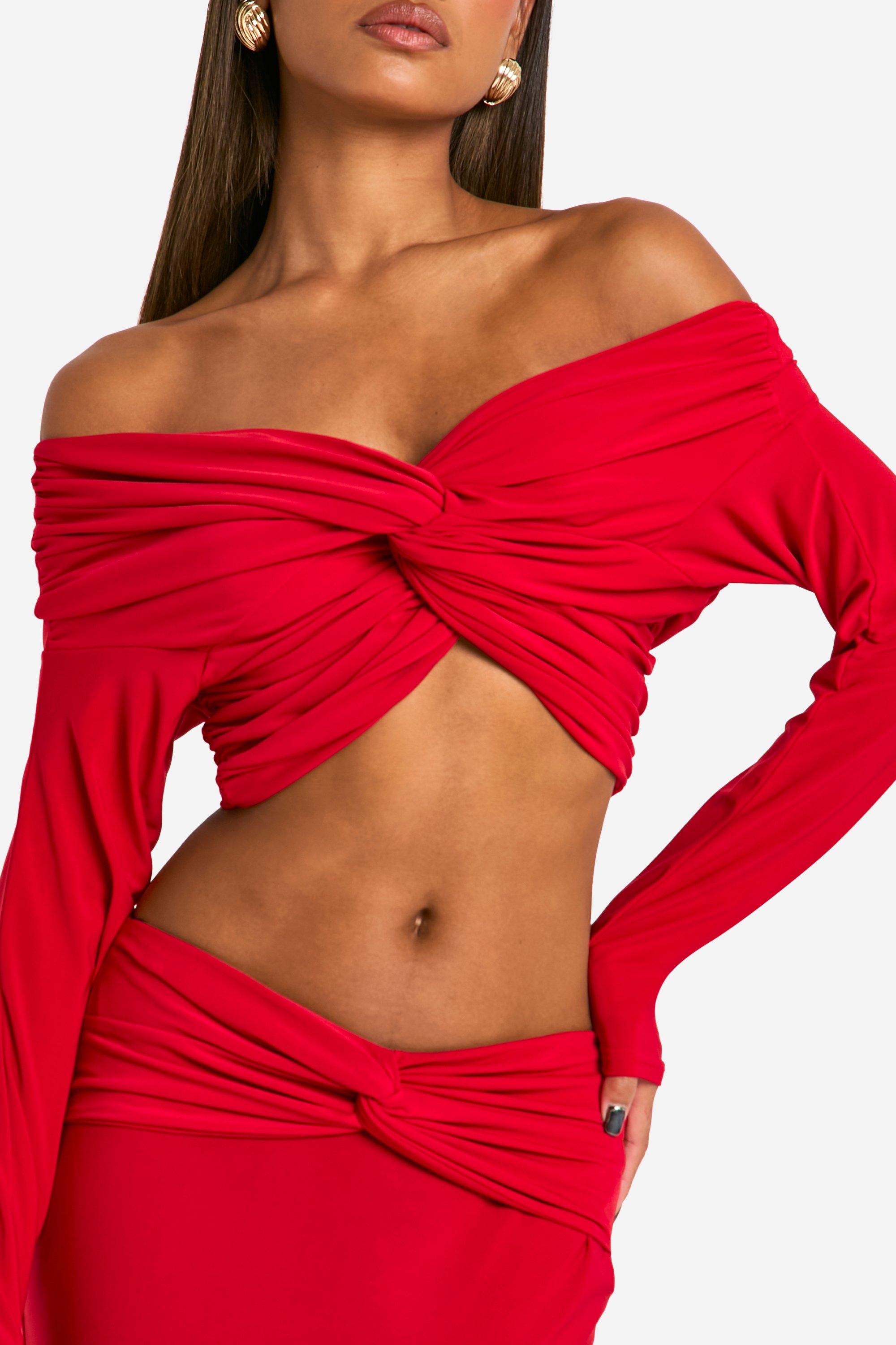 Double Layer Slinky Twist Front Bardot Top