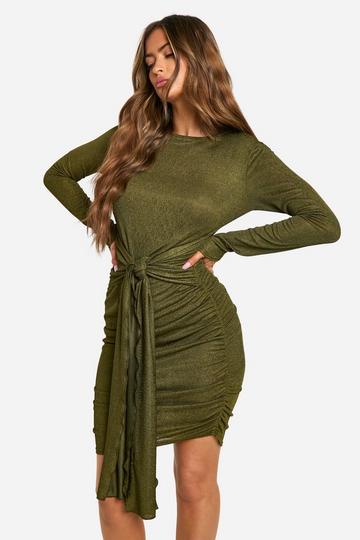 TEXTURED DRAPE FRONT MINI DRESS khaki