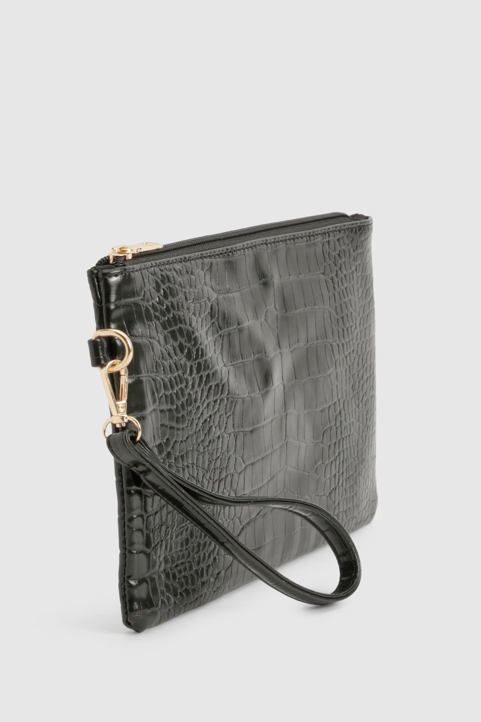 Pochette effetto coccodrillo con zip