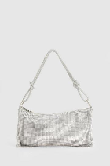 Premium Slouchy Diamante Shoulder Bag silver