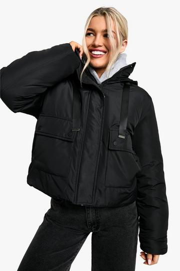 Hooded Short Puffer Jacket black