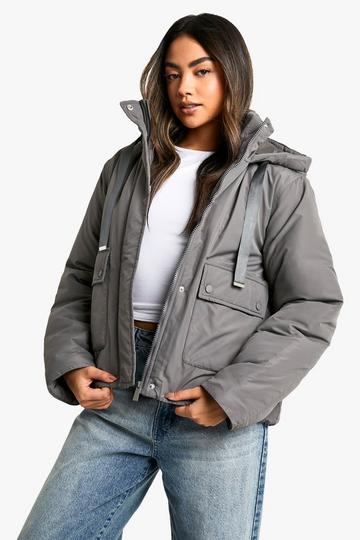 Hooded Short Puffer Jacket charcoal