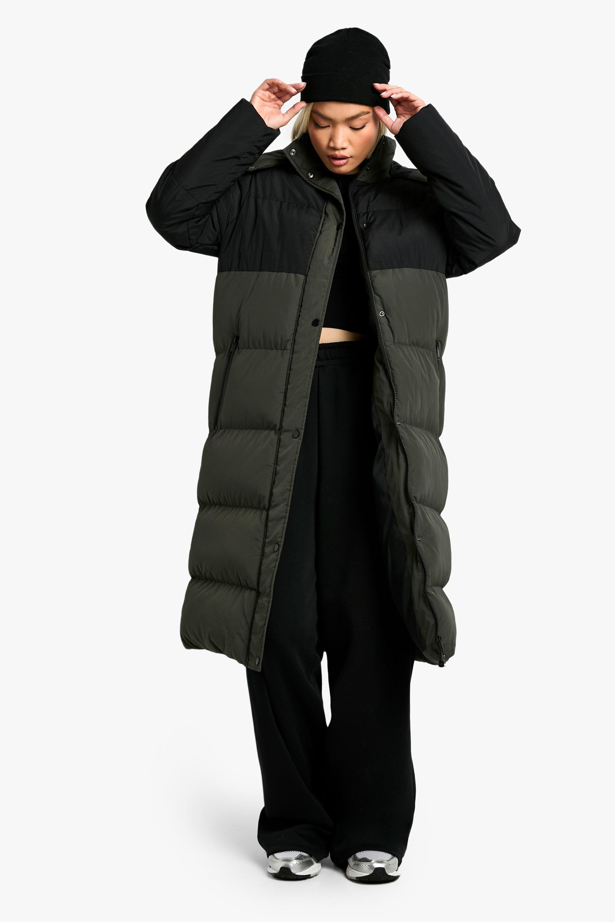 Black maxi contrast hooded puffer online