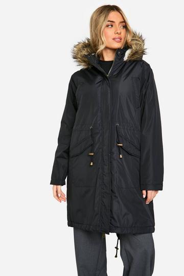 Faux Fur Trim Parka black