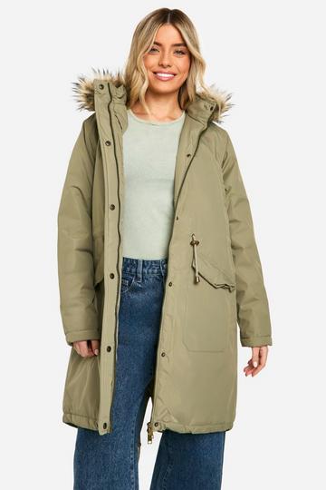 Faux Fur Trim Parka khaki