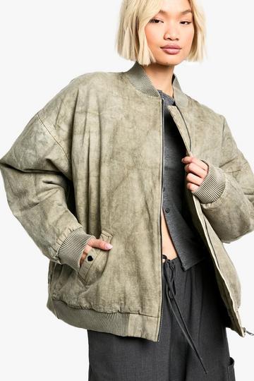 Washed Look Oversized Bomber Jacket sage