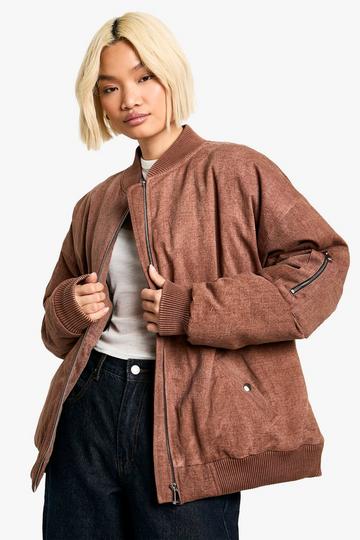 Washed Look Oversized Bomber Jacket rust