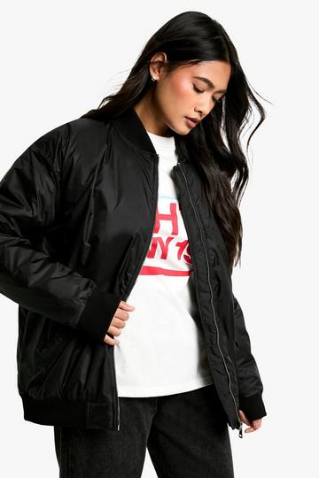 Oversized Contrast Lining Bomber Jacket black