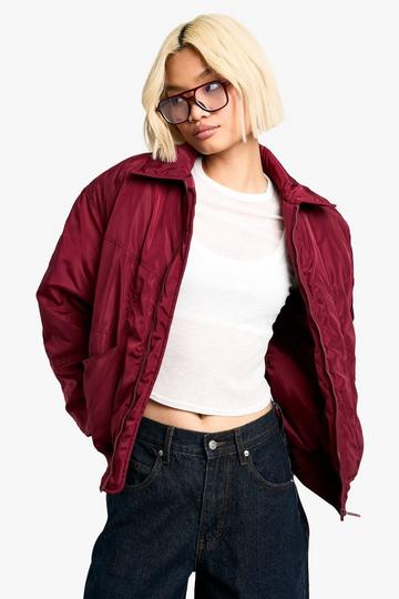 Oversized Bomber Jacket berry