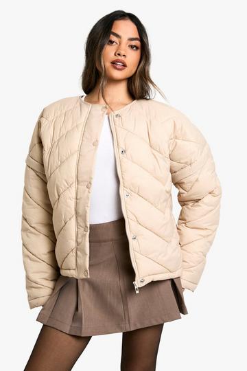 Stone Beige Quilted Collarless Puffer Jacket