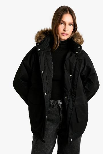 Parka Jas Met Utility Zakken black