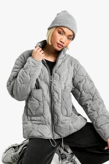 Gewatteerde Boxy Jas Met Stiksels En Zak Detail grey